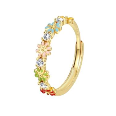 Imagem de Luckilemon Anéis de margarida delicados, flores coloridas ajustáveis, presente de joias, amizade, compromisso, moda, joias, presentes de aniversário dos namorados