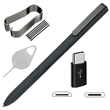 Imagem de Caneta Stylus Touch S de substituição para Samsung Galaxy Tab S3 9,7" T820 T825 T827 SM-T820 SM-T825 SM-T825Y Touch Pen com pontas de ponta Micro USB para adaptador tipo C e peça de reparo de agulha, Preto