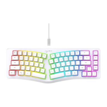 Imagem de BaotyJie Teclado gamer com fio, acessórios com retroiluminação Rainbow, teclado mecânico ergonômico de 69 teclas com keycaps, iluminado, Branco