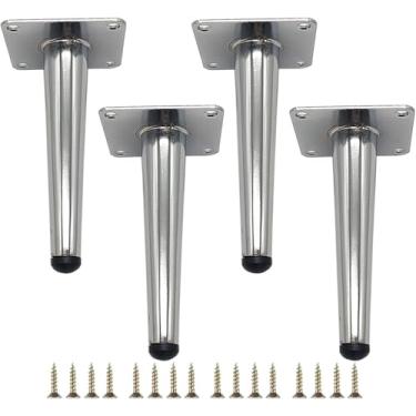 Imagem de Ajustável, Mesa, Sofá, Móveis, Armário, Mesa, Armários De Cama Pés Conjunto De 4 Pernas De Móveis De Metal Reto, Suporte Cônico Pés De Armário De Tv, Silver, 20cm/7.87in