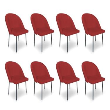 Imagem de Kit 8 Cadeiras Poltrona de Jantar Ariel Suede Vermelho Pés de Ferro Preto - Pallazio