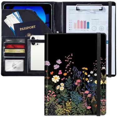 Imagem de Padfolio/Portfolio Folder Clipboard, Midnight Flowers Personalizado Carteira de Couro com Retomar Documento Organizador Tamanho Carta A4 Porta-cartões de visita para homens e mulheres