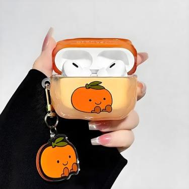Imagem de ICEELEC Capa protetora compatível com AirPods Pro 2, Fresh Summer Juicy Orange AirPods Pro 2 Geração com chaveiro para meninas e mulheres, capa de fone de ouvido à prova de choque para Airpods Pro 2