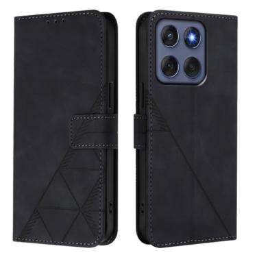 Imagem de MRRSIWEI Capa carteira para Motorola Edge 2025 5G/Edge 60 Fusion 5G/Edge 60 com porta-cartões, capa flip magnética de couro PU à prova de choque com suporte para Moto Edge 60. Suporte preto