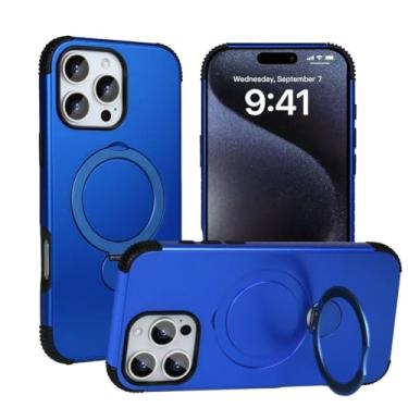 Imagem de Danbey Capa para iPhone 16 Pro, suporte de anel giratório de 360 graus, capa de telefone premium, magnético forte compatível com carregamento sem fio MagSafe, tela de ajuste fino à prova de choque de
