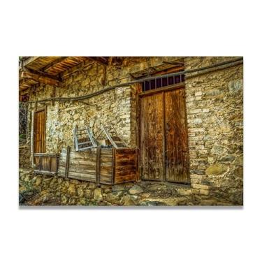 Imagem de Pequena porta de madeira serenidade de casa de campo de montanha – arte de parede vida no campo, impressão em tela aconchegante e gratuita para casa 40 x 60 cm sem moldura