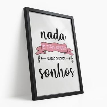 Imagem de Quadro Decorativo Sonhos São Nossos Com Moldura Frase Romântica Rosa Esperança Inspiração Estilo Delicado Decoração Poética Coração Amor