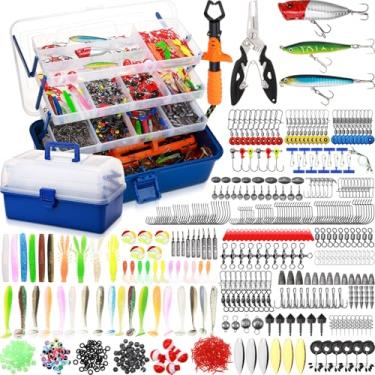 Imagem de RoundFunny 756 peças de caixa grande de 4 camadas com kit de iscas de pesca incluído, alicate, prendedor de lábios, ganchos, chumbadas de pesos, crankbait outros acessórios, equipamentos e