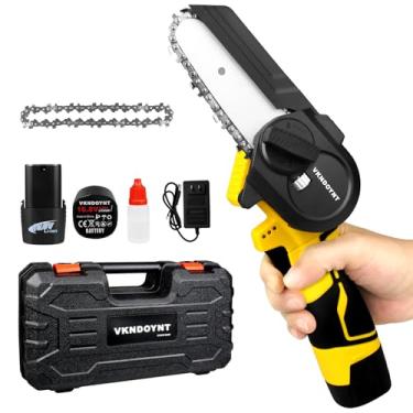 Imagem de Vkndoynt Mini Motosserra, Motosserra Pequena De 4" Com 2 Baterias E Correntes 3000 Mah, Leve, Sem Fio, Portátil Para Poda Jardim, Marcenaria, Reparos Domésticos