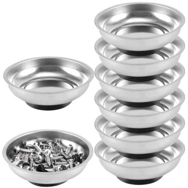 Imagem de FUNSUEI 8 pacotes de bandeja magnética de 15 cm, tigela magnética de aço inoxidável, bandeja de peças magnéticas redondas para pinos, parafusos, porcas, peças pequenas