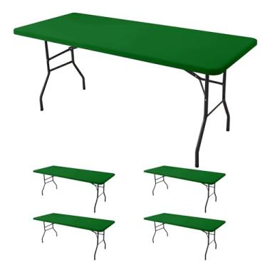 Imagem de Enjoyidea Toalha de mesa ajustada para mesas retangulares de 1,8 m - pacote com 4 toalhas de mesa elásticas verdes para piquenique ao ar livre - toalhas de mesa elásticas de elastano 1,8 m para
