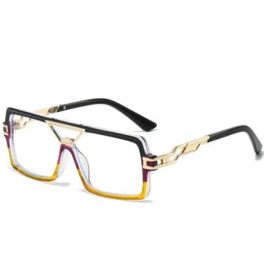 Imagem de Óculos de sol vintage masculino e feminino luxuoso pequeno vintage degradê transparente espelhado (preto amarelo transparente)