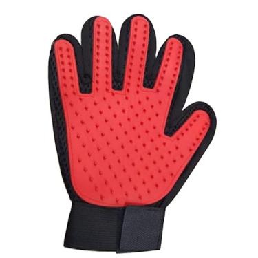 Imagem de Luva Magnética Tira Pelos para Cães e Gatos, 180 Pontas de Silicone, Cores Sortidas Mão Direita, Uso Seco ou no Banho (Vermelho)