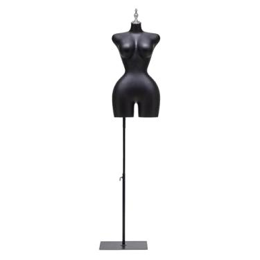 Imagem de Manequins femininos europeus e americanos com suporte, a altura do torso de fibra de vidro pode ser ajustada de 65 a 83 polegadas(Black,Small)