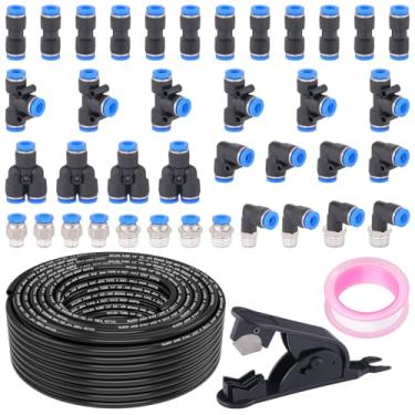 Imagem de XaXmTee Linha de ar DOT de 1/10.2 cm com kit de acessórios de ar de conexão rápida de 40 peças, linhas de ar DOT de 1/4 com encaixes de linha de ar de bloqueio de pressão pneumático para conectar