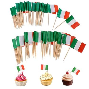 Imagem de Palitos de dente, 100 peças, mini bandeiras da Itália em palitos de alimentos, palito de dente, topos de cupcake, mini palito de coquetel, decoração de bandeira para bar de festa do dia da