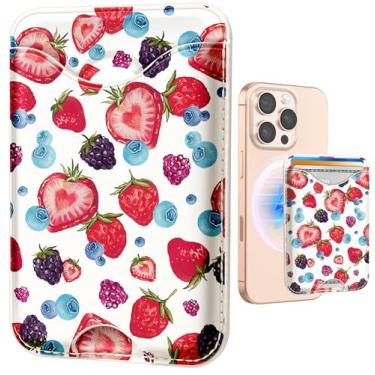 Imagem de Shorogyt Compatível com porta-cartão magnético Magsafe – Carteiras de telefone morango para mulheres adolescentes fofas para iPhone 17/16/15/14/13/12 Series Slim para Apple Mag RFID Magnet Fit 3