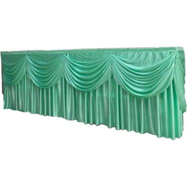 Imagem de Saia de mesa de seda gelada, cabeça de cortina para bolo de casamento, avental para mesa, saia de mesa para sinal de aniversário, cabeça de cortina para mesa, verde, comprimento 300 cm x 78 cm de alt