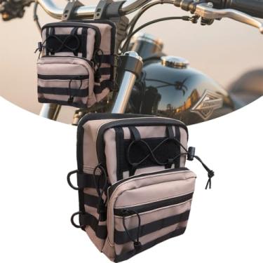 Imagem de BOMIGAN Bolsa de guidão de motocicleta para Harley Dyna Street Bob FXBB Softail Sportster – cor cáqui Sissy Bar Bolsa para guidão de bicicleta com bolsa utilitária frontal Molle para viagens de