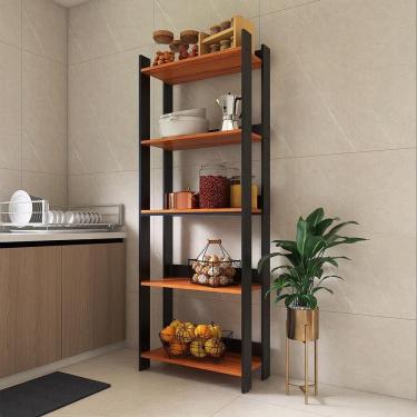 Imagem de Armario Multiuso Organizador Para Cozinha Com Prateleiras Preto-nature Preto-nature