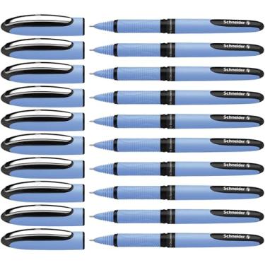 Imagem de Schneider Caneta esferográfica One Hybrid N, ponta de agulha híbrida de 0,5 mm, tambor azul claro, tinta preta, caixa com 10 canetas (183501)