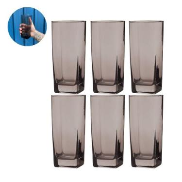 Imagem de Copo Vidro 320ml Suco água BALI jogo com 6 Cinza - PRATICASA, Bali
