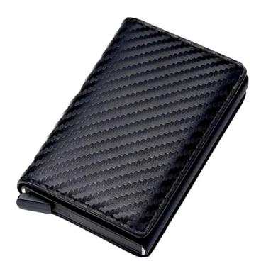 Imagem de Carteira Masculina Slim Antifurto, Porta Cartões Proteção RFID, Carteira Ejeção Automática com 5 compartimentos, Couro Sintético, Preto