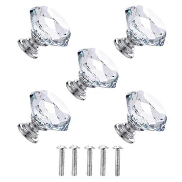 Imagem de Eledabra Puxadores de gaveta de cristal transparente, puxadores de acrílico em forma de diamante para gaveta de cômoda de cozinha e armário, 5 peças