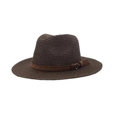 Imagem de Chapéu Panamá De Palha Respirável Reversível Estilo Cowboy Com Cinto D