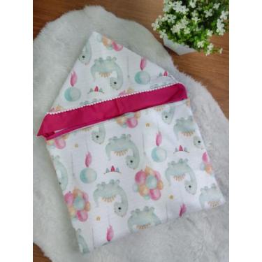 Imagem de Toalha de Banho DINO BABY PINK para Bebê Infantil com Capuz Forrada - 