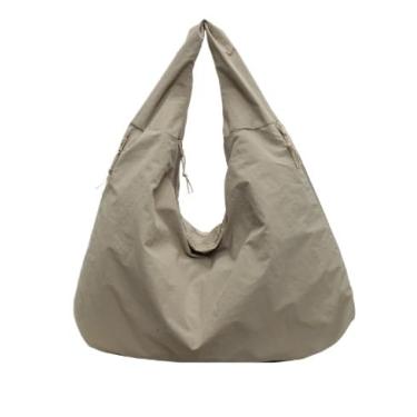 Imagem de Bolsas femininas folgadas drapeadas e despojadas Hobo bolsa de ombro grande Hobo nylon ombro axila bolsa esportiva de viagem, Caqui, One Size