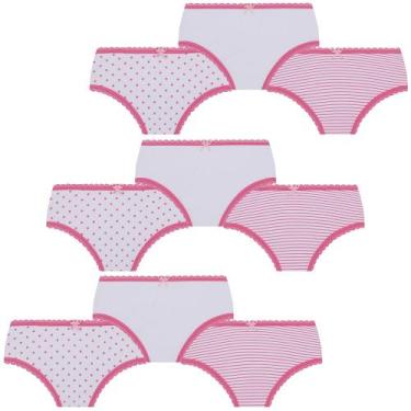 Imagem de Kit 9 Calcinha Lobinha Infantil Kids Lupo Algodão Estampada, P, Rosa