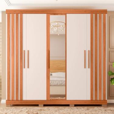 Imagem de Guarda Roupa Alana Casal com 5 Portas de bater com Espelho 2 Gavetas MDP Freijo/OffWhite G11- Gran Belo