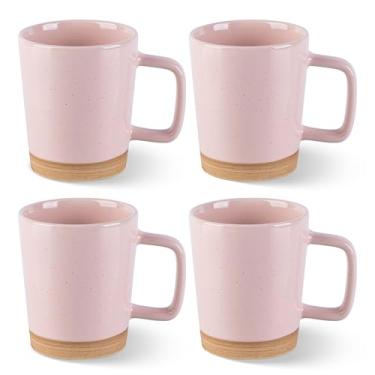 Imagem de AmorArc Conjunto de 4 canecas de café de cerâmica de 340 g, canecas de café elegantes com terracota rústica na parte inferior para homens/mulheres/latte/cappuccino/leite/cacau, máquina de lavar louça