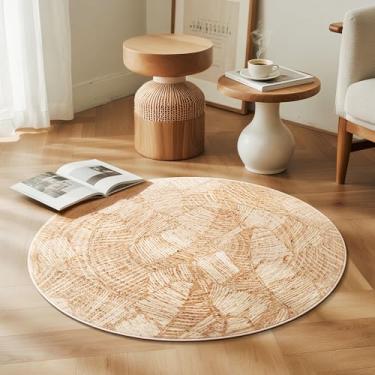 Imagem de Carvapet Tapete redondo de juta sintética de 91 cm – Tapete circular lavável de folha bege macio de 91 cm com base de borracha antiderrapante, tapete dobrável para sala de estar, quarto, berçário