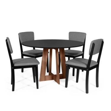 Imagem de Mesa de Jantar Redonda Montreal Pret/Nor com 4 Cadeiras Estofadas Ella
