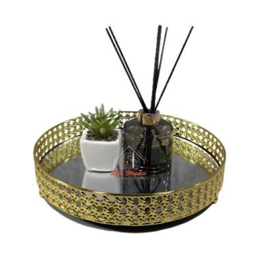 Imagem de Bandeja Decorativa Espelhada 25 cm Metal Redonda Luxo Perfumes Lavabo 
