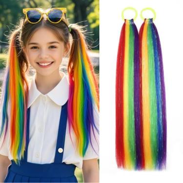 Imagem de Extensões de cabelo com rabo de cavalo Szphoxer Rainbow 51 cm 2 unidad