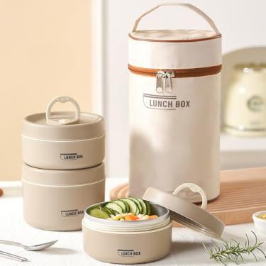 Imagem de Pacote de 3, Lancheira Termica, Pote Marmita (Marfim), Com Bolsa Termica Marmita, Bento Box, Pote Lancheira