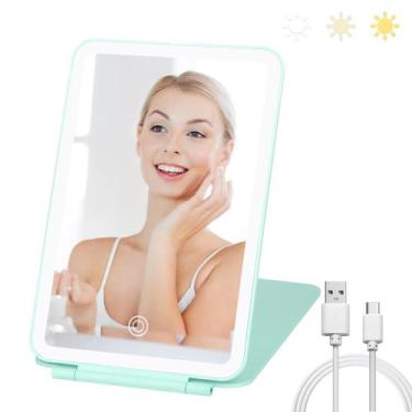 Imagem de Espelho de maquiagem osteplus Travel com 3 modos de luz verde