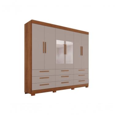 Imagem de Roupeiro Dinamarca Com Espelho 6 Portas 9 Gavetas Salleto Cinamomo-off White