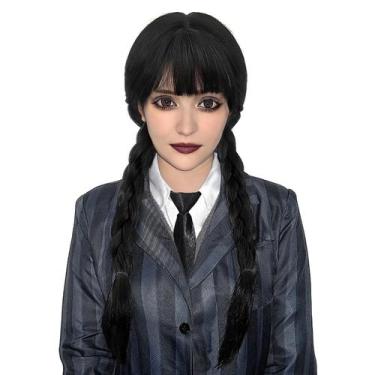 Imagem de Peruca MUPUL preta trançada com franja longa para cosplay feminino