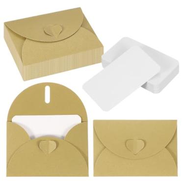 Imagem de PATIKIL Conjunto de 50 mini envelopes com fecho de coração, cartões de notas em branco de 10,4 x 7,6 cm com envelopes para presente convite de casamento, formatura, feriado, Dia de Ação de Graças
