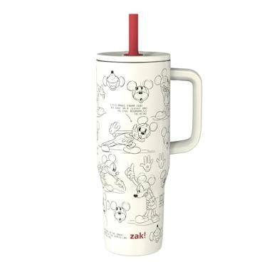 Imagem de Zak Designs Copo de viagem Disney Sutton para viagem em movimento, aço inoxidável de 850 g com isolamento a vácuo, canudo de silicone e alça de transporte para bebidas frias (esboço do Mickey Mouse)