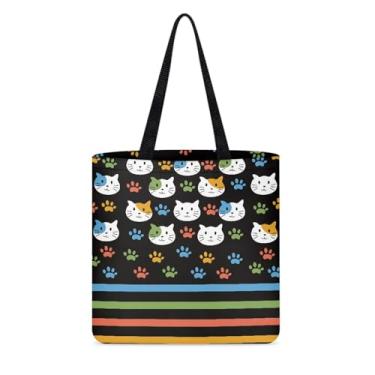 Imagem de Linda bolsa feminina preta de gato e pata para viagem, compras, lona de poliéster, bolsa de ombro diária, Gato e pata