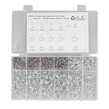 Imagem de Braçadeira de mangueira de irrigação de fio duplo azul branco zinco resistência à corrosão 250 PCS Kit de sortimento de clipes de tubo de mola com caixa de armazenamento para