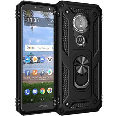 Imagem de Capa de impacto de queda de grau militar para Motorola Moto E5 e G6 Play, 14.5 cm 360 anel giratório de metal suporte suporte magnético para carro armadura resistente (preto)