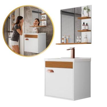 Imagem de Kit Banheiro Gabinete Suspenso com Espelho e Cuba Embutida - Hercules,