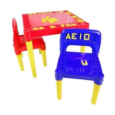 Imagem de Mesa Didática Infantil Menina Menino 2 Cadeirinhas e joguinho de Palav