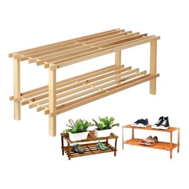 Imagem de Sapateira Rústica de Pinus Banco Móvel de Entrada com Prateleiras para